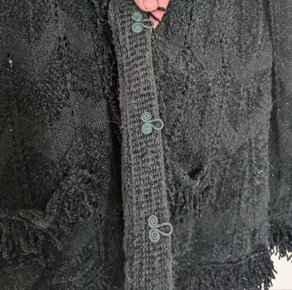 Vintage Y2K Nine West Black Velour Cardigan sz M Fringe Grunge Whimsigoth Punk - Picture 9 of 11
